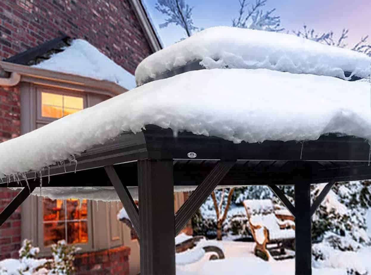 photo of gazebo with snow on roof