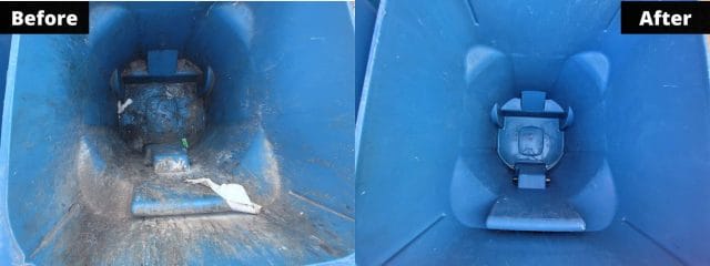 photo of trash cans before and after