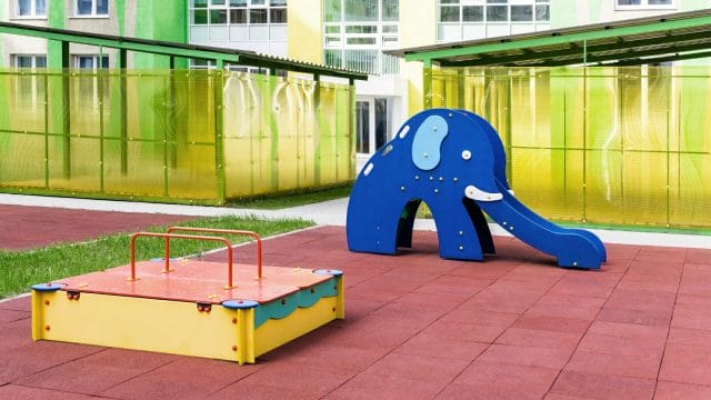 photo of playset with rubber tiles